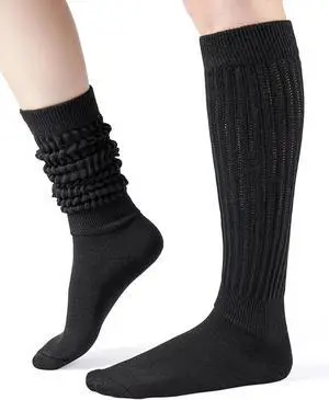 Tanvia Slouchy Socks for Women Slouch Scrunch Knee High Boot Socks Soft Long Socks Cozy Crew Socks Leg Warmers, Black