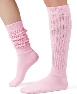 Tanvia Slouchy Socks for Women Slouch Scrunch Knee High Boot Socks Soft Long Socks Cozy Crew Socks Leg Warmers, Pink