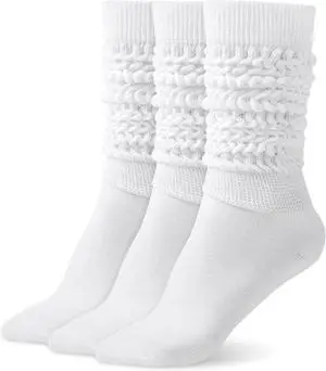 Tanvia Slouchy Socks for Women Slouch Scrunch Knee High Boot Socks Soft Long Socks Cozy Crew Socks Leg Warmers, 3pack White