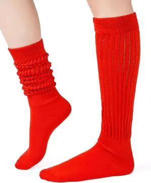 Tanvia Slouchy Socks for Women Slouch Scrunch Knee High Boot Socks Soft Long Socks Cozy Crew Socks Leg Warmers, Red