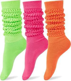 Tanvia Slouchy Socks for Women Slouch Scrunch Knee High Boot Socks Soft Long Socks Cozy Crew Socks Leg Warmers, Green+Orange+Rose Red