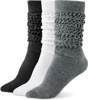 Tanvia Slouchy Socks for Women Slouch Scrunch Knee High Boot Socks Soft Long Socks Cozy Crew Socks Leg Warmers, White+Black+Gray