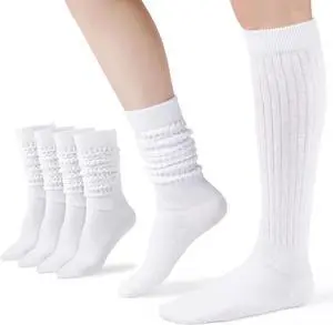 Tanvia Slouchy Socks for Women Slouch Scrunch Knee High Boot Socks Soft Long Socks Cozy Crew Socks Leg Warmers, 4pack White