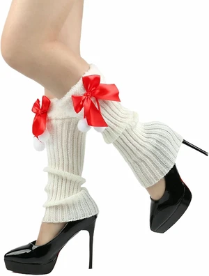Tanvia Leg Warmers for Women Winter Christmas Leg Warmer Knitted Leg Sleeves with Fuzzy Fur Cuffs & Bowknot Plush Ball, White Tanvia Leg Warmers for Women Winter Christmas Leg Warmer Knitted Leg Sleeves with Fuzzy Fur Cuffs & Bowknot Plush Ball, White