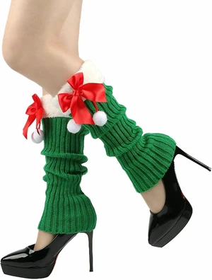 Tanvia Leg Warmers for Women Winter Christmas Leg Warmer Knitted Leg Sleeves with Fuzzy Fur Cuffs & Bowknot Plush Ball, Green/Red Bow Tanvia Leg Warmers for Women Winter Christmas Leg Warmer Knitted Leg Sleeves with Fuzzy Fur Cuffs & Bowknot Plush Ball, Green/Red Bow