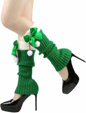 Tanvia Leg Warmers for Women Winter Christmas Leg Warmer Knitted Leg Sleeves with Fuzzy Fur Cuffs & Bowknot Plush Ball, Green/Green Bow Tanvia Leg Warmers for Women Winter Christmas Leg Warmer Knitted Leg Sleeves with Fuzzy Fur Cuffs & Bowknot Plush Ball, Green/Green Bow