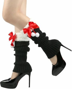 Tanvia Leg Warmers for Women Winter Christmas Leg Warmer Knitted Leg Sleeves with Fuzzy Fur Cuffs & Bowknot Plush Ball, Black Tanvia Leg Warmers for Women Winter Christmas Leg Warmer Knitted Leg Sleeves with Fuzzy Fur Cuffs & Bowknot Plush Ball, Black