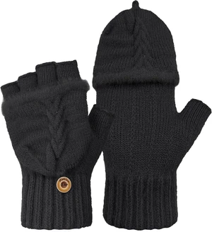 Tanvia Winter Fingerless Gloves Mittens for Women Men Warm Wool Knitted Convertible Flip Top Mittens for Cold Weather Black Tanvia Winter Fingerless Gloves Mittens for Women Men Warm Wool Knitted Convertible Flip Top Mittens for Cold Weather Black