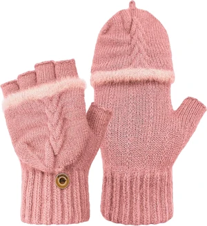 Tanvia Winter Fingerless Gloves Mittens for Women Men Warm Wool Knitted Convertible Flip Top Mittens for Cold Weather Pink Tanvia Winter Fingerless Gloves Mittens for Women Men Warm Wool Knitted Convertible Flip Top Mittens for Cold Weather Pink