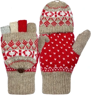 Tanvia Winter Fingerless Gloves Mittens for Women Men Warm Wool Knitted Convertible Flip Top Mittens for Cold Weather, Khaki Red Tanvia Winter Fingerless Gloves Mittens for Women Men Warm Wool Knitted Convertible Flip Top Mittens for Cold Weather, Khaki Red