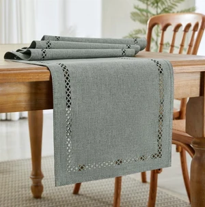 Tanvia 72 Inch Rustic Burlap Table Runner - 13x72 Inch Farmhouse Geometric Hollow Design, Dresser/Dining Table Decor for Everyday Use, Gray Tanvia 72 Inch Rustic Burlap Table Runner - 13x72 Inch Farmhouse Geometric Hollow Design, Dresser/Dining Table Decor for Everyday Use, Gray