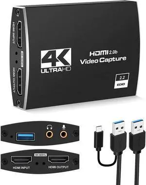 Vszerda 4K@60Hz HDMI-Compatible Video Capture Card Live Recording Box 4K HDMI to USB3.0/Type-C Video Card with Mic & 3.5mm Audio for Game Live Streaming for PS4 Computer Phones Vszerda 4K@60Hz HDMI-Compatible Video Capture Card Live Recording Box 4K HDMI to USB3.0/Type-C Video Card with Mic & 3.5mm Audio for Game Live Streaming for PS4 Computer Phones
