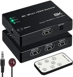 Vszerda 8K@60Hz HDMI 2.1 Switch 3 in 1 Out, 4K@120Hz HDMI Switcher 3 Port, 8K HDMI Auto Switch 3X1 Selector with IR Remote for Xbox,PS5,PS4,UHD TV, Support 48Gbps, HDCP 2.3,HDR 10+, 1080P@240Hz Vszerda 8K@60Hz HDMI 2.1 Switch 3 in 1 Out, 4K@120Hz HDMI Switcher 3 Port, 8K HDMI Auto Switch 3X1 Selector with IR Remote for Xbox,PS5,PS4,UHD TV, Support 48Gbps, HDCP 2.3,HDR 10+, 1080P@240Hz