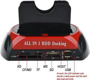 Vszerda Dual Slots USB 2.0 to SATA IDE HDD Docking Station with Card Reader for 2.5 3.5 Inch IDE SATA Hard Drive Vszerda Dual Slots USB 2.0 to SATA IDE HDD Docking Station with Card Reader for 2.5 3.5 Inch IDE SATA Hard Drive