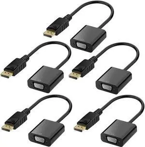 Vszerda DisplayPort (DP) to VGA Adapter 5 Pack Gold-Plated Display Port to VGA Adapter (Male to Female) Compatible with Computer Desktop Laptop PC Monitor Projector HDTV - Black Vszerda DisplayPort (DP) to VGA Adapter 5 Pack Gold-Plated Display Port to VGA Adapter (Male to Female) Compatible with Computer Desktop Laptop PC Monitor Projector HDTV - Black