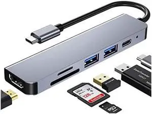 Vszerda 6 Ports USB C Hub Adapter, USB C Docking Station with HDMI 4k, USB 3.0, 87W Power Delivery, SD/TF Card Slots, for MacBook Series Vszerda 6 Ports USB C Hub Adapter, USB C Docking Station with HDMI 4k, USB 3.0, 87W Power Delivery, SD/TF Card Slots, for MacBook Series