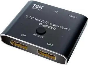 Vszerda DP DisplayPort 2.0 Bi-Direction 2x1 Switch Splitter Selector Hub Support HDCP SST Extended 16K@60hz 4K@240hz Convertor Vszerda DP DisplayPort 2.0 Bi-Direction 2x1 Switch Splitter Selector Hub Support HDCP SST Extended 16K@60hz 4K@240hz Convertor