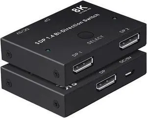 Vszerda Displayport Switch Bi-Directional DP 1.4 Switcher, 8K@30Hz 4K@120Hz 2K@144Hz DisplayPort 1.4 Switcher Converter 2X1 or 1X2 for Multiple Source and Displays Vszerda Displayport Switch Bi-Directional DP 1.4 Switcher, 8K@30Hz 4K@120Hz 2K@144Hz DisplayPort 1.4 Switcher Converter 2X1 or 1X2 for Multiple Source and Displays