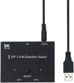 Vszerda Displayport 1.4 KVM Switch Splitter 8K@30Hz 4K@120Hz 1x2 or 2x1 Bi-direction Switch Splitter DP Converter for Source and Display Vszerda Displayport 1.4 KVM Switch Splitter 8K@30Hz 4K@120Hz 1x2 or 2x1 Bi-direction Switch Splitter DP Converter for Source and Display