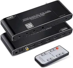 Vszerda 4K@60Hz HDMI Switch Audio Extractor with Optical + 3.5mm AUX + Coaxial Output, 4 in 1 Out HDMI Switcher Converter Support ARC, HDCP 2.2, HDR10, Dolby Visio, RGB 8:8:8(Dobly Atmos),EDID Vszerda 4K@60Hz HDMI Switch Audio Extractor with Optical + 3.5mm AUX + Coaxial Output, 4 in 1 Out HDMI Switcher Converter Support ARC, HDCP 2.2, HDR10, Dolby Visio, RGB 8:8:8(Dobly Atmos),EDID