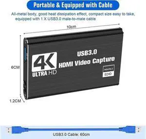 Vszerda USB3.0 2.0 4K Video Capture Card HD 1080P Game Grabber HDMI-compatible Capture Card with Micr & HDMI Loop-Out, For Youtube Live Streaming Vszerda USB3.0 2.0 4K Video Capture Card HD 1080P Game Grabber HDMI-compatible Capture Card with Micr & HDMI Loop-Out, For Youtube Live Streaming