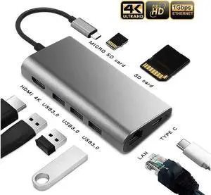 Vszerda USB C Hub 8-in-1 USB C Adapter with Ethernet Port, 4K HDMI, 2 USB 3.0 Ports, 1 USB 2.0 Port, SD&TF Card Reader, USB C Power Delivery, Compatible with USB C Devices Vszerda USB C Hub 8-in-1 USB C Adapter with Ethernet Port, 4K HDMI, 2 USB 3.0 Ports, 1 USB 2.0 Port, SD&TF Card Reader, USB C Power Delivery, Compatible with USB C Devices