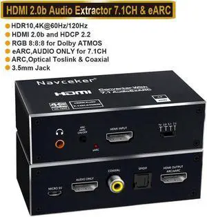 Vszerda 4K@60HZ HDMI 2.0b Audio Extractor, HDMI Audio Converter Adapter,HDMI to HDMI+HDMI Audio Out Only, Support Optical Toslink SPDIF, 3.5mm Audio Jack, Coaxial, 7.1Ch Vszerda 4K@60HZ HDMI 2.0b Audio Extractor, HDMI Audio Converter Adapter,HDMI to HDMI+HDMI Audio Out Only, Support Optical Toslink SPDIF, 3.5mm Audio Jack, Coaxial, 7.1Ch