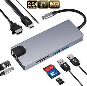 Vszerda USB C Hub 9-in-1 Type C Hub with Gigabit Ethernet Port 2 USB 3.0 Ports SD/TF Card Reader 3.5mm Audio Jack USB-C Power Delivery 4K USB C to HDMI VAG Portable for Mac Pro and Other Type C Vszerda USB C Hub 9-in-1 Type C Hub with Gigabit Ethernet Port 2 USB 3.0 Ports SD/TF Card Reader 3.5mm Audio Jack USB-C Power Delivery 4K USB C to HDMI VAG Portable for Mac Pro and Other Type C