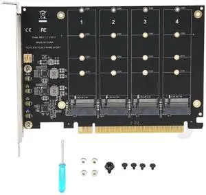 Vszerda 4 Port NVMe to PCIe Host Controller Expansion Card, M.2 NVME to PCIe X16 Adapter, Support 2230 2242 2260 2280, System Free Drive, 4×32Gbps, with Mounting Accessories (ph44) Vszerda 4 Port NVMe to PCIe Host Controller Expansion Card, M.2 NVME to PCIe X16 Adapter, Support 2230 2242 2260 2280, System Free Drive, 4×32Gbps, with Mounting Accessories (ph44)