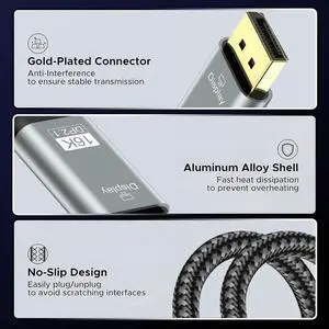Vszerda USB C to DisplayPort 2.1 Cable 6.6FT, 16K@30Hz 8K@120Hz 4K@240Hz, Thunderbolt 4/3 to DP Cable 40Gbps, Compatible with MacBook Pro M4, iPhone 16, XPS, Surface, Gaming Monitor Vszerda USB C to DisplayPort 2.1 Cable 6.6FT, 16K@30Hz 8K@120Hz 4K@240Hz, Thunderbolt 4/3 to DP Cable 40Gbps, Compatible with MacBook Pro M4, iPhone 16, XPS, Surface, Gaming Monitor