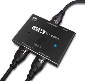 Vszerda HDMI Ultra HD 8K 2.1 High Speed 48Gbps Directional Switch Only 2in 1out 8K@60Hz 4K@120Hz Converter Compatible with Xbox PS5 Projectors Monitors Vszerda HDMI Ultra HD 8K 2.1 High Speed 48Gbps Directional Switch Only 2in 1out 8K@60Hz 4K@120Hz Converter Compatible with Xbox PS5 Projectors Monitors