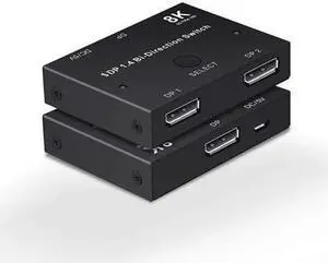 Vszerda 8K Displayport 1.4 Switch, Bi-Directional 1in 2 Out or 2in 1out DP 1.4 Switcher Converter Supports 8K@30Hz 4K@120hz 2K@144hz for Dual DP Sources or Displays Vszerda 8K Displayport 1.4 Switch, Bi-Directional 1in 2 Out or 2in 1out DP 1.4 Switcher Converter Supports 8K@30Hz 4K@120hz 2K@144hz for Dual DP Sources or Displays