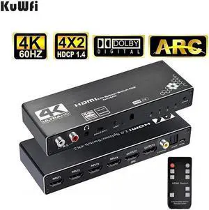 Vszerda 4K@60Hz HDMI Matrix Switch 4 in 2 Out Switcher 18G Ultra HD Supports Up to 4K @ 60Hz & 1080P EDID HDCP 2.2 HDR10- Remote Control (OZJ1) Vszerda 4K@60Hz HDMI Matrix Switch 4 in 2 Out Switcher 18G Ultra HD Supports Up to 4K @ 60Hz & 1080P EDID HDCP 2.2 HDR10- Remote Control (OZJ1)