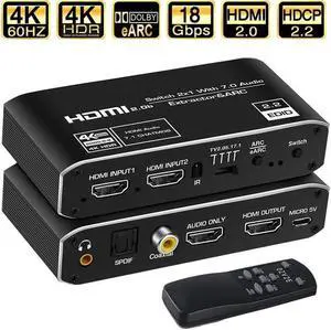 Vszerda 4K HDMI Switch 2x1 with Audio Extractor 4K@60Hz Ultra HD HDMI Switcher with Optical TOSLINK SPDIF 3.5mmAudio Coaxial Support ARC Function 3D 1080P @120Hz 4Kx2k @60Hz HDTV(Remote Control) Vszerda 4K HDMI Switch 2x1 with Audio Extractor 4K@60Hz Ultra HD HDMI Switcher with Optical TOSLINK SPDIF 3.5mmAudio Coaxial Support ARC Function 3D 1080P @120Hz 4Kx2k @60Hz HDTV(Remote Control)