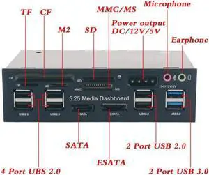 Vszerda 5.25inch PC ESATA Hub Internal Optical Drive Audio Front Panel Media Dashboard Multifuntion All In 1 Card Reader USB 3.0 Vszerda 5.25inch PC ESATA Hub Internal Optical Drive Audio Front Panel Media Dashboard Multifuntion All In 1 Card Reader USB 3.0