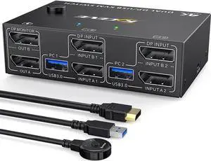 2 Ports Dual Monitor DisplayPort KVM Switch 8K @30Hz 4K @60Hz 2 in 2 Out, DP 1.4 KVM Switch and 4 USB 3.0 for 2 Computers, Backward Compatible DP1.2 with DP+USB Cables and Wired Controller included 2 Ports Dual Monitor DisplayPort KVM Switch 8K @30Hz 4K @60Hz 2 in 2 Out, DP 1.4 KVM Switch and 4 USB 3.0 for 2 Computers, Backward Compatible DP1.2 with DP+USB Cables and Wired Controller included