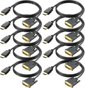 Vszerda HDMI to DVI Cable 10-Pack, 6 Ft Bidirectional DVI-D to HDMI Male to Male High Speed Adapter Cable Support 1080P Full HD (10, Black) Vszerda HDMI to DVI Cable 10-Pack, 6 Ft Bidirectional DVI-D to HDMI Male to Male High Speed Adapter Cable Support 1080P Full HD (10, Black)