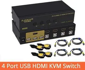 Vszerda 4 Port Kvm Switch USB Auto Hd 4 in 1out Switch Monitor Keyboard Mouse Sharer With Power Supply Send Cables FJ-401HUA Vszerda 4 Port Kvm Switch USB Auto Hd 4 in 1out Switch Monitor Keyboard Mouse Sharer With Power Supply Send Cables FJ-401HUA