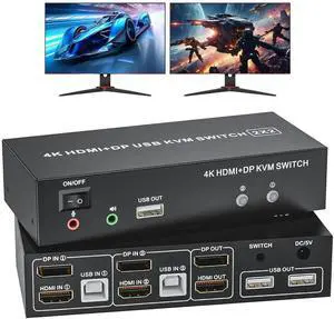 HDMI Displayport KVM Switch 2 Monitors 2 Computers, 4K@60Hz USB 2.0 DP 1.4 KVM Switch w/Audio Micro, Dual Monitor Supports Extended/Mirror Mode, 2-Port for 2 PC Share 1 Set of Keyboard Mouse Printer HDMI Displayport KVM Switch 2 Monitors 2 Computers, 4K@60Hz USB 2.0 DP 1.4 KVM Switch w/Audio Micro, Dual Monitor Supports Extended/Mirror Mode, 2-Port for 2 PC Share 1 Set of Keyboard Mouse Printer