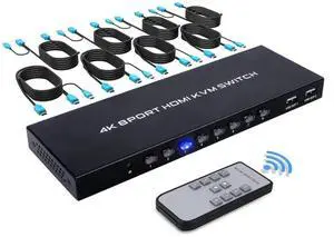 Vszerda 8 Port KVM Switch HDMI, 4K@30Hz 8 in 1 Out HDMI KVM Switch for 8 PC Sharing 1 HD Monitor and 4 USB Devices with IR Remote & 8 HDMI Cables Vszerda 8 Port KVM Switch HDMI, 4K@30Hz 8 in 1 Out HDMI KVM Switch for 8 PC Sharing 1 HD Monitor and 4 USB Devices with IR Remote & 8 HDMI Cables