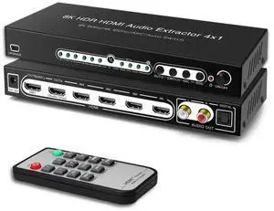 Vszerda 8K 60HZ HDMI Switch 4 In 1 Out with 7.1CH Audio Extractor and ARC, HDMI 2.1 Switch Audio Converter Support Optical, L/R Audio, 4x1 HDMI Switch with Remote Support CEC, UHD, HDCP2.2, 3D, 40Gbps Vszerda 8K 60HZ HDMI Switch 4 In 1 Out with 7.1CH Audio Extractor and ARC, HDMI 2.1 Switch Audio Converter Support Optical, L/R Audio, 4x1 HDMI Switch with Remote Support CEC, UHD, HDCP2.2, 3D, 40Gbps