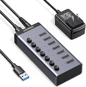 Vszerda Powered USB 3.0 Hub, 7-Port USB Adapter with 4 Smart Charging Ports, USB Splitter with Individual Led On/Off Switches and Power Adapter, USB Ports Extender for Laptop PC Vszerda Powered USB 3.0 Hub, 7-Port USB Adapter with 4 Smart Charging Ports, USB Splitter with Individual Led On/Off Switches and Power Adapter, USB Ports Extender for Laptop PC