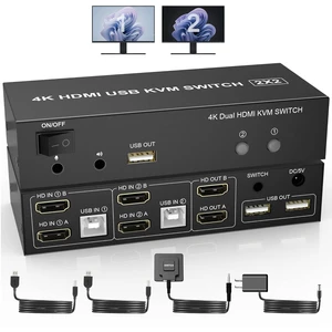 HDMI KVM Switch Dual Monitors 2 Computers, 4K@60Hz Extended Display 2 Ports HDMI KVM Switch 2 Monitors 2 Computers with 3 USB Ports and Audio Microphone Port, PC Monitor Keyboard Mouse Switcher HDMI KVM Switch Dual Monitors 2 Computers, 4K@60Hz Extended Display 2 Ports HDMI KVM Switch 2 Monitors 2 Computers with 3 USB Ports and Audio Microphone Port, PC Monitor Keyboard Mouse Switcher