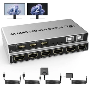 Vszerda Dual Monitor KVM Switch HDMI 2 Port, 4K@60Hz Extended Display 2 Monitors 2 Computers KVM Switch with 3 USB Ports and Audio Microphone Output, PC Monitor Keyboard Mouse Printer Switcher Vszerda Dual Monitor KVM Switch HDMI 2 Port, 4K@60Hz Extended Display 2 Monitors 2 Computers KVM Switch with 3 USB Ports and Audio Microphone Output, PC Monitor Keyboard Mouse Printer Switcher