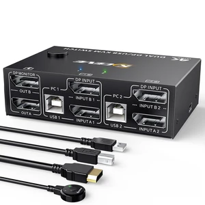 Vszerda KVM Switch Dual Monitor DisplayPort 1.4 8K@30H 4K@144Hz 2 in 2 Out,DP1.4 KVM Switch and 4 USB HUBs for 2 Computers,Backnward Compatible DP1.2 with DP+UBS Cables and Wired Controller Vszerda KVM Switch Dual Monitor DisplayPort 1.4 8K@30H 4K@144Hz 2 in 2 Out,DP1.4 KVM Switch and 4 USB HUBs for 2 Computers,Backnward Compatible DP1.2 with DP+UBS Cables and Wired Controller