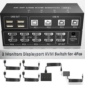 Displayport KVM Switch 4 Computers 2 Monitors, 4K@60Hz 4 Port KVM Switch Dual Monitor Displayport with 4 USB Hub, Dual Monitor Displayport KVM 4PCs Share 1 Set of Keyboard, Mouse and 2 Monitors Displayport KVM Switch 4 Computers 2 Monitors, 4K@60Hz 4 Port KVM Switch Dual Monitor Displayport with 4 USB Hub, Dual Monitor Displayport KVM 4PCs Share 1 Set of Keyboard, Mouse and 2 Monitors