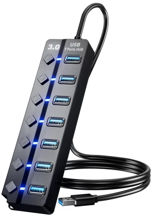 Vszerda USB 3.0 Hub, 7-Port USB Data Hub Splitter with 3ft Long Cable USB Extension for Laptop,PC Computer,Surface Pro, PS4/5, Flash Drive, Mobile HDD - with LED Individual On/Off Vszerda USB 3.0 Hub, 7-Port USB Data Hub Splitter with 3ft Long Cable USB Extension for Laptop,PC Computer,Surface Pro, PS4/5, Flash Drive, Mobile HDD - with LED Individual On/Off