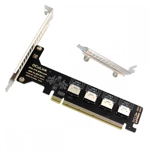 Vszerda PCI-Express 4.0 PCIE 16x Detachable to Four Oculink SFF-8612 SFF-8611 Internal VROC Raid0 Adapter for U.2 SSD eGPU External Graphics Card Dock Vszerda PCI-Express 4.0 PCIE 16x Detachable to Four Oculink SFF-8612 SFF-8611 Internal VROC Raid0 Adapter for U.2 SSD eGPU External Graphics Card Dock