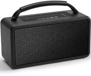 Portable Bluetooth Speaker: 80W (Peak), 20H Playtime, Loud Wireless Wood Speakers with Bass, AUX and USB Input, Subwoofer, TWS Pairing, Vintage Speaker for Outdoor, Home, Office (Black)