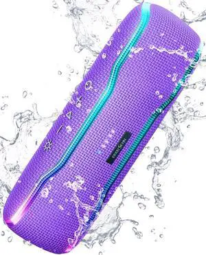 ERKEISEHN Bluetooth Speaker, IPX7 Waterproof Wireless Speakers, Flashing Light, 25W Super Bass, 24H Playtime, Stocking Stuffers White Elephant for Adults, TWS Pairing, Beach Vacation Essentials,Purple